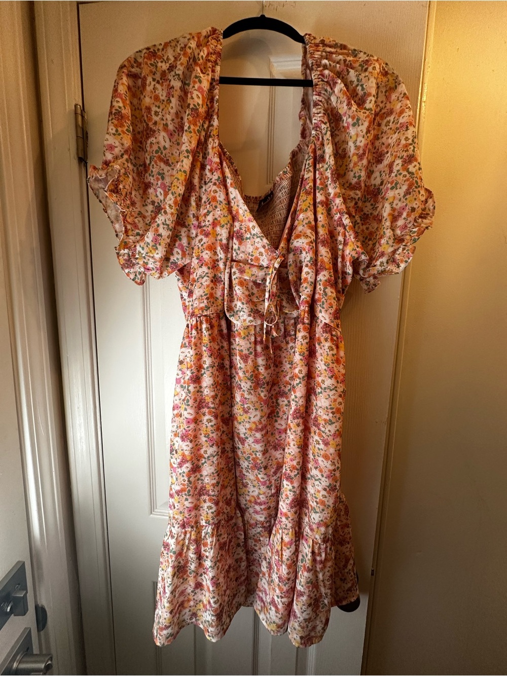 ARULA Peach Floral Ruffle Midi Dress - Picture 1 of 4